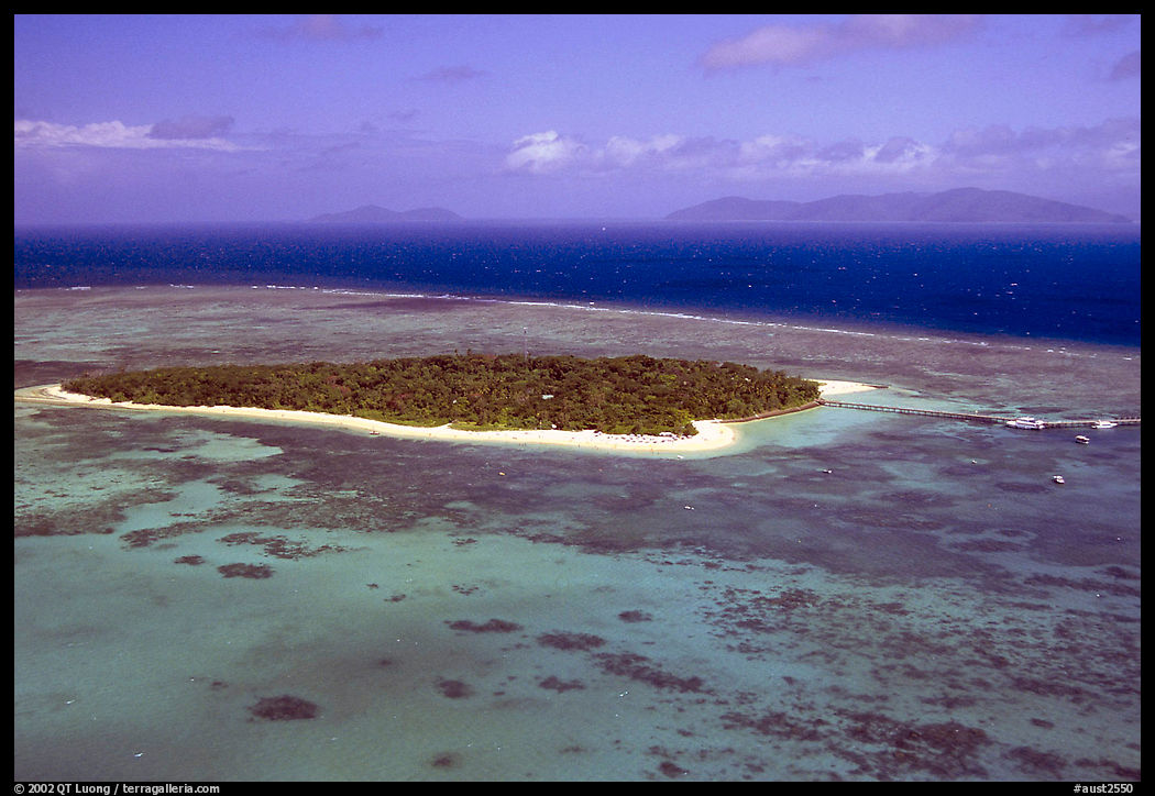 Aerial view of a sand bar  near Cairns. The Great Barrier Reef, Queensland, Australia