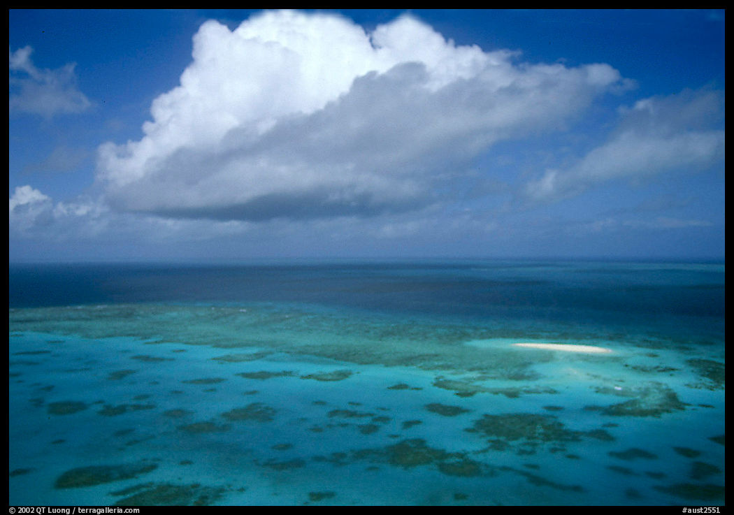 Aerial view of a reef near Cairns. The Great Barrier Reef, Queensland, Australia
