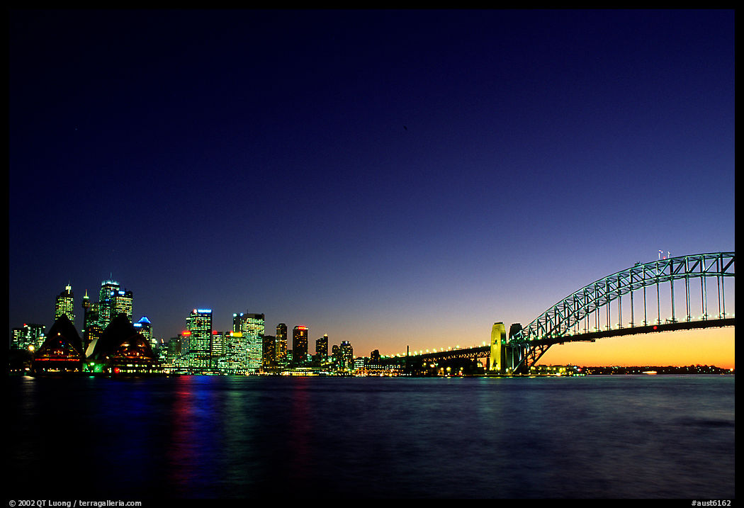 Skyline and Harbour bridge at night. Sydney, New South Wales, Australia
