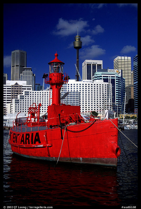 Red boat in harbour. Sydney, New South Wales, Australia