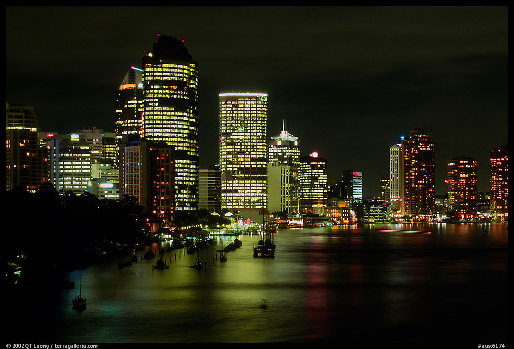 Brisbane reflected in the river at night. Brisbane, Queensland, Australia