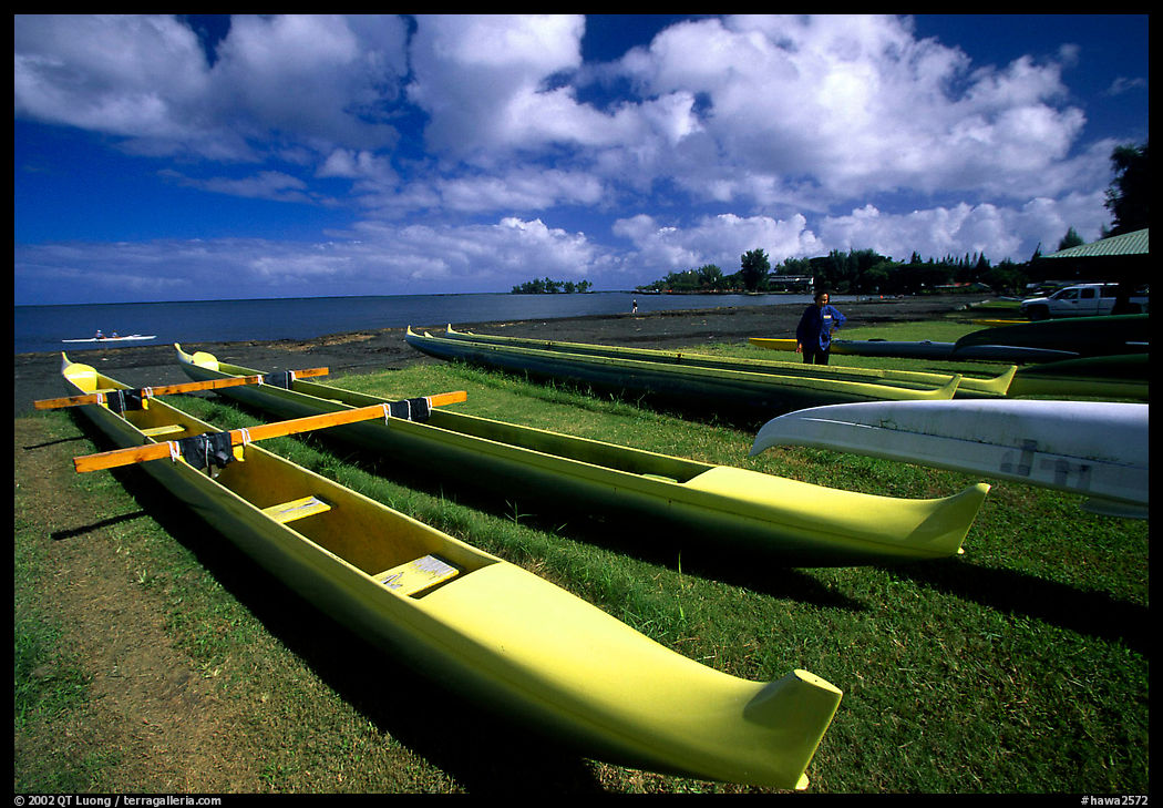 Traditional outtrigger canoes in Hilo. Big Island, Hawaii, USA