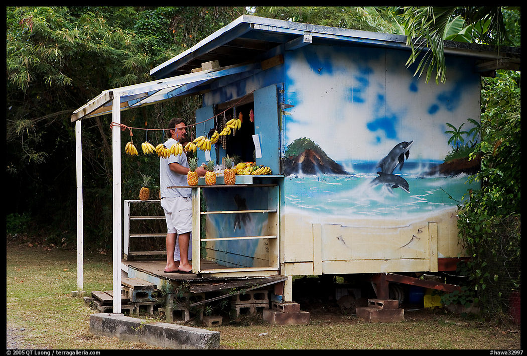 Decorated fruit stand. Oahu island, Hawaii, USA