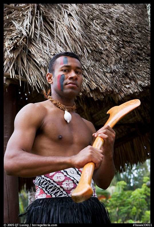 Fiji man. Polynesian Cultural Center, Oahu island, Hawaii, USA