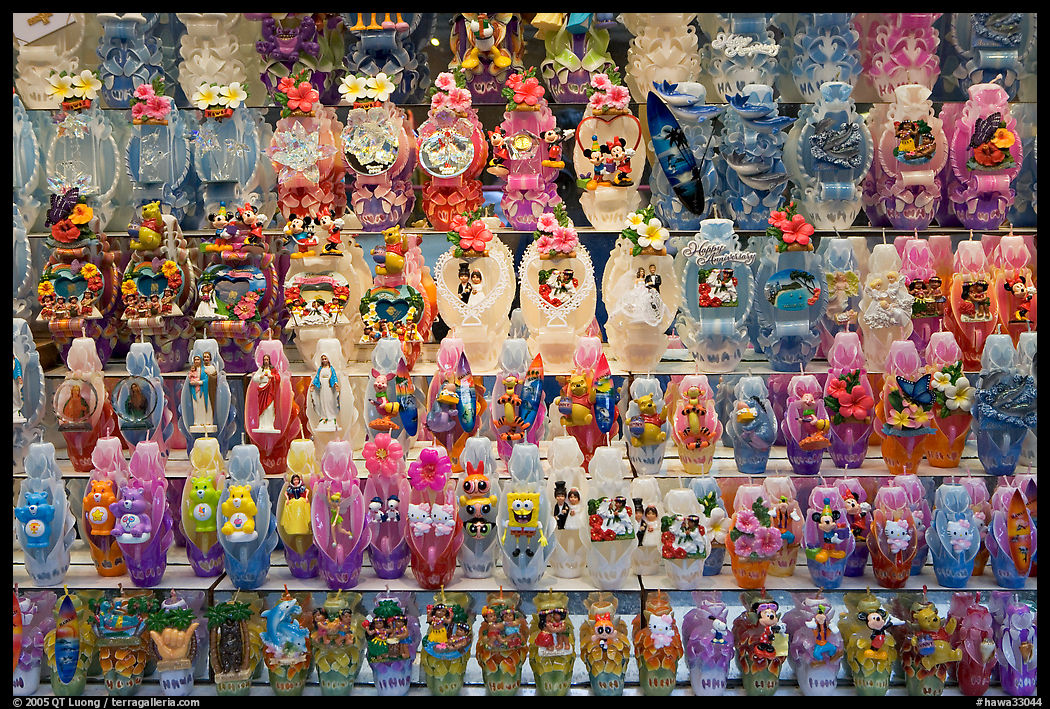 Rows of Hawaian candles. Waikiki, Honolulu, Oahu island, Hawaii, USA