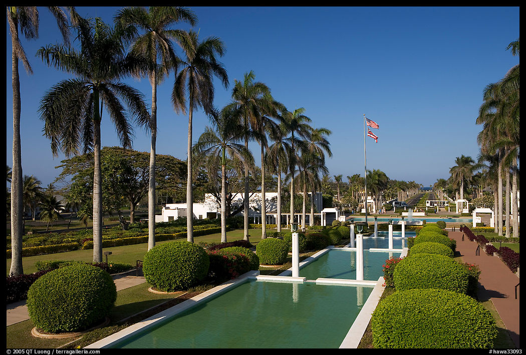Terraced basins, Mormon temple, Laie. Oahu island, Hawaii, USA