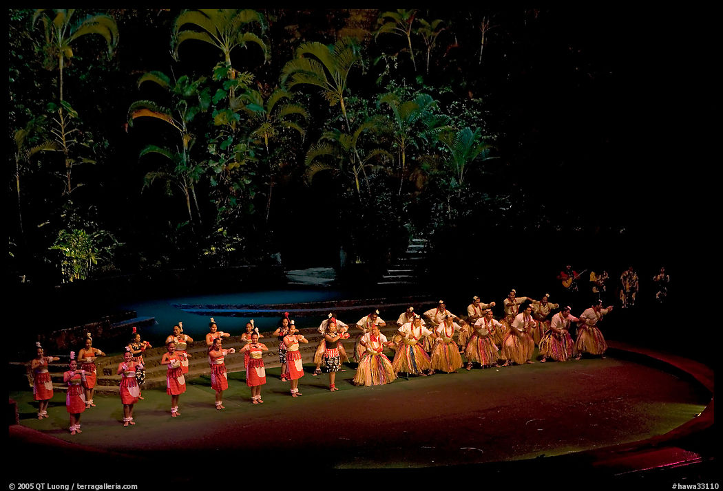 Tonga dancers on stage. Polynesian Cultural Center, Oahu island, Hawaii, USA