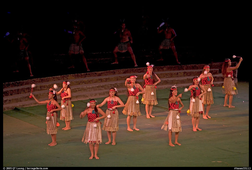 Dance Performance by Maori women. Polynesian Cultural Center, Oahu island, Hawaii, USA
