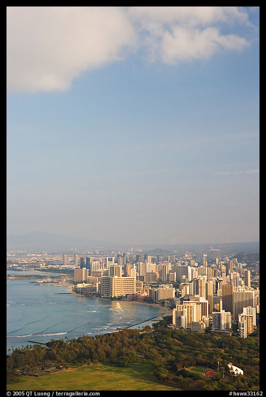 Honolulu seen from the Diamond Head crater, early morning. Waikiki, Honolulu, Oahu island, Hawaii, USA