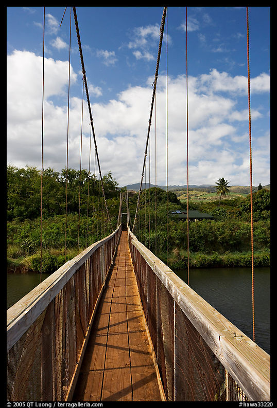 Wooden swinging bridge, Hanapepe. Kauai island, Hawaii, USA