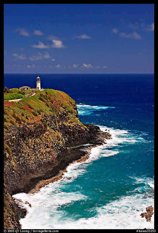 Kilauea Lighthouse, perched on a bluff. North shore, Kauai island, Hawaii, USA