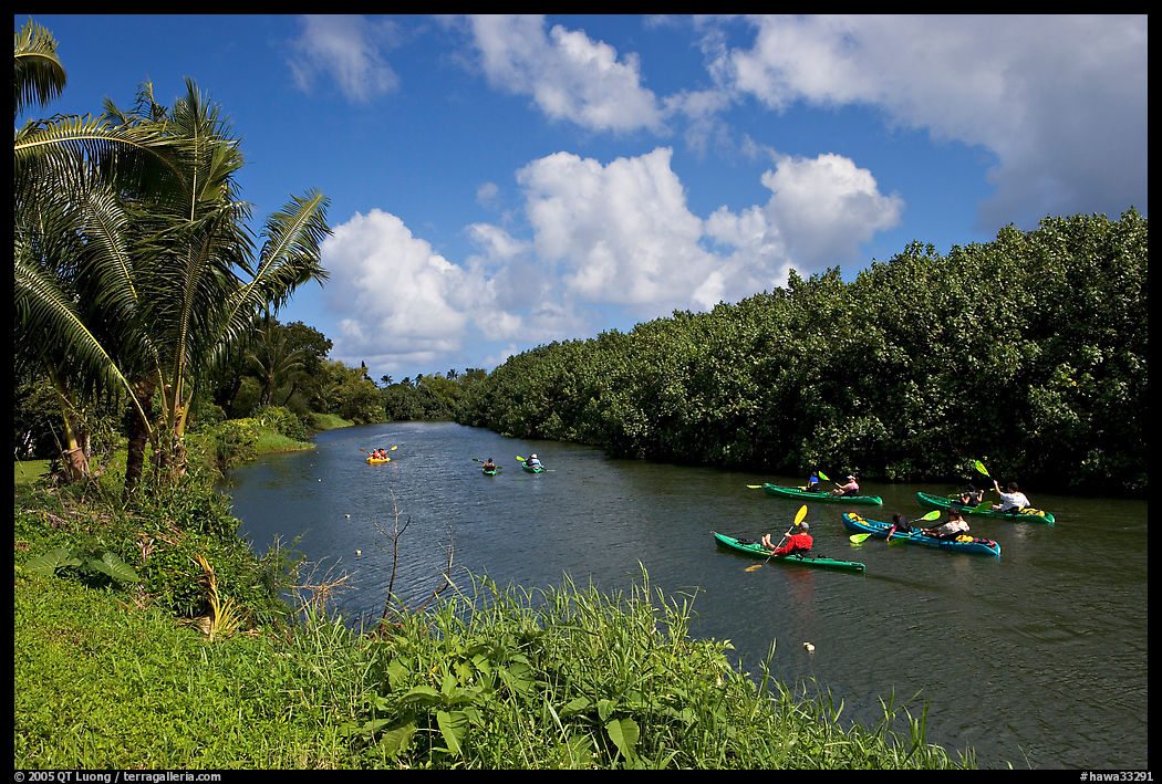 Kayaks, Hanalei River. Kauai island, Hawaii, USA