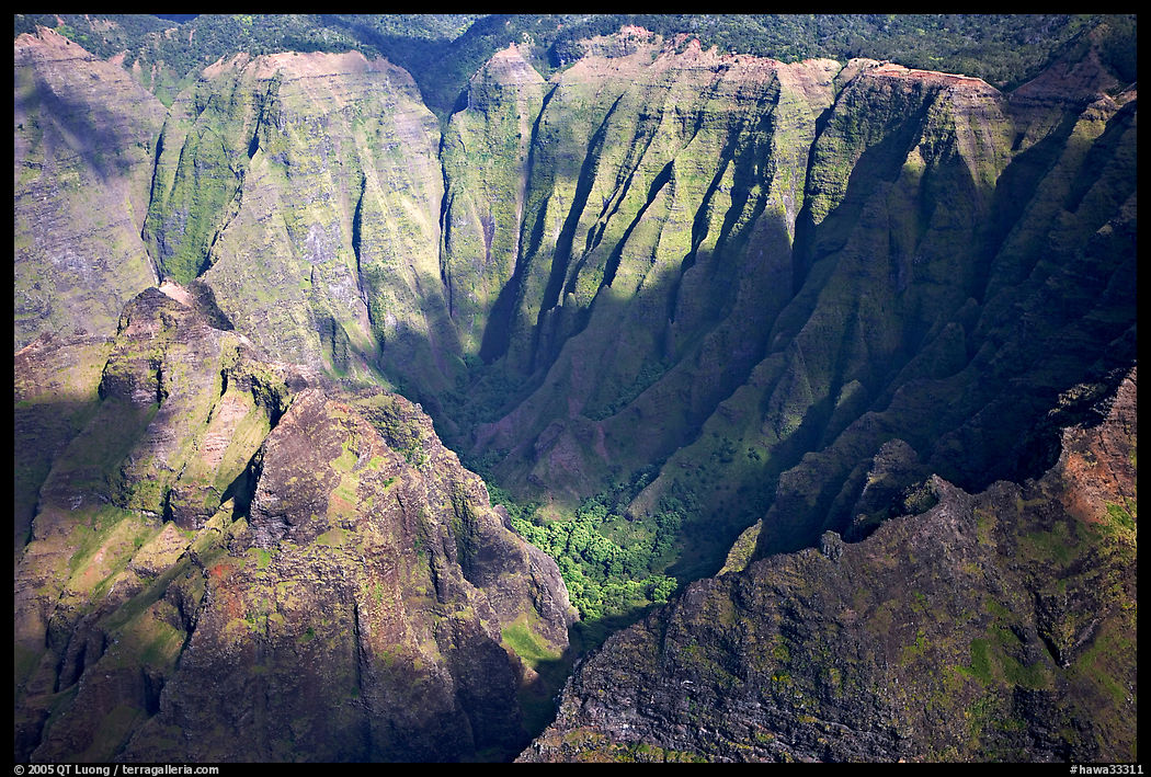 Aerial view of a crater, Na Pali Coast. Kauai island, Hawaii, USA