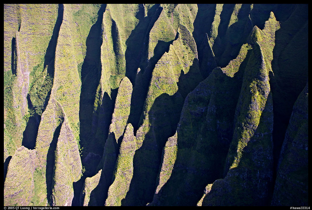Aerial view of ridges, Na Pali Coast. Kauai island, Hawaii, USA