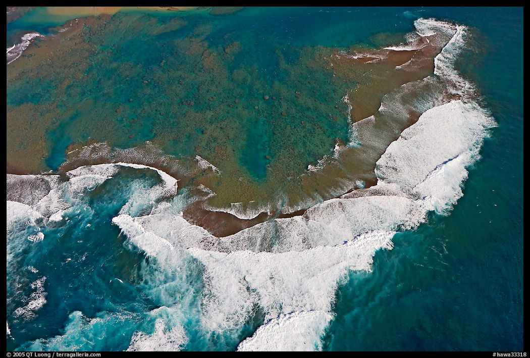 Aerial view of surf. Kauai island, Hawaii, USA