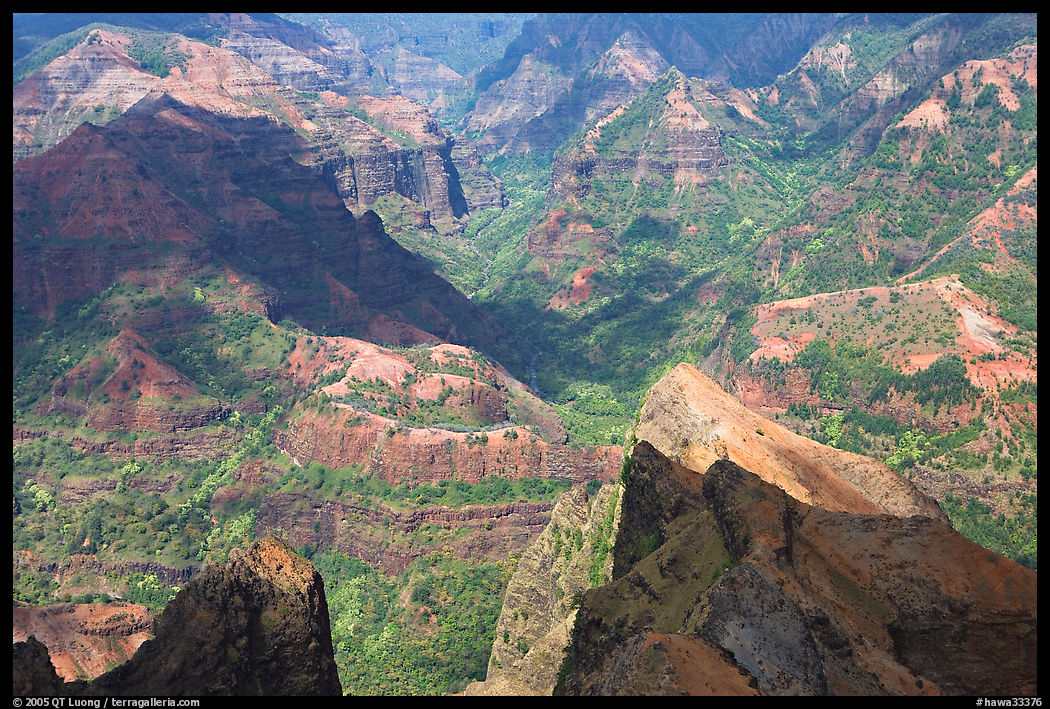 Shadows across Waimea Canyon, afternoon. Kauai island, Hawaii, USA