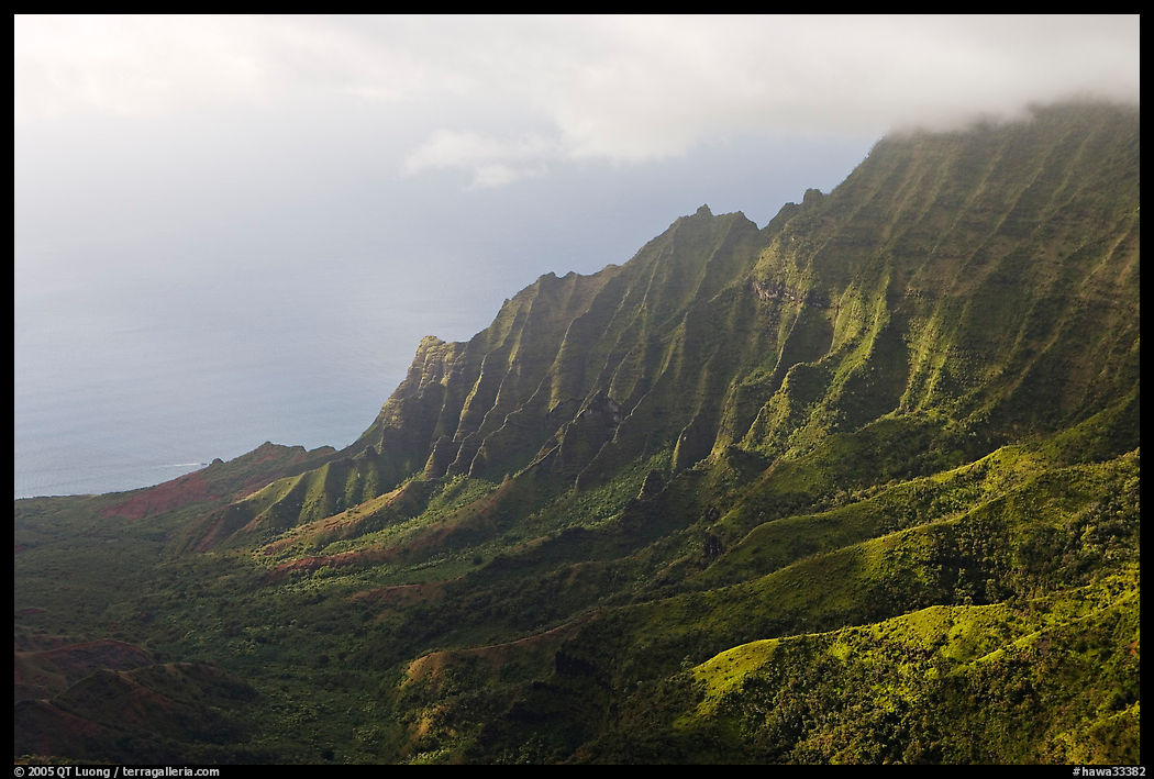 Kalalau Valley and clouds, late afternoon. Kauai island, Hawaii, USA