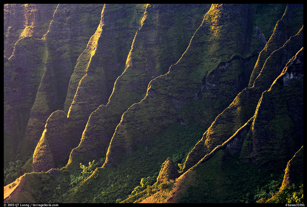 Ridges, Kalalau Valley, sunset. Kauai island, Hawaii, USA