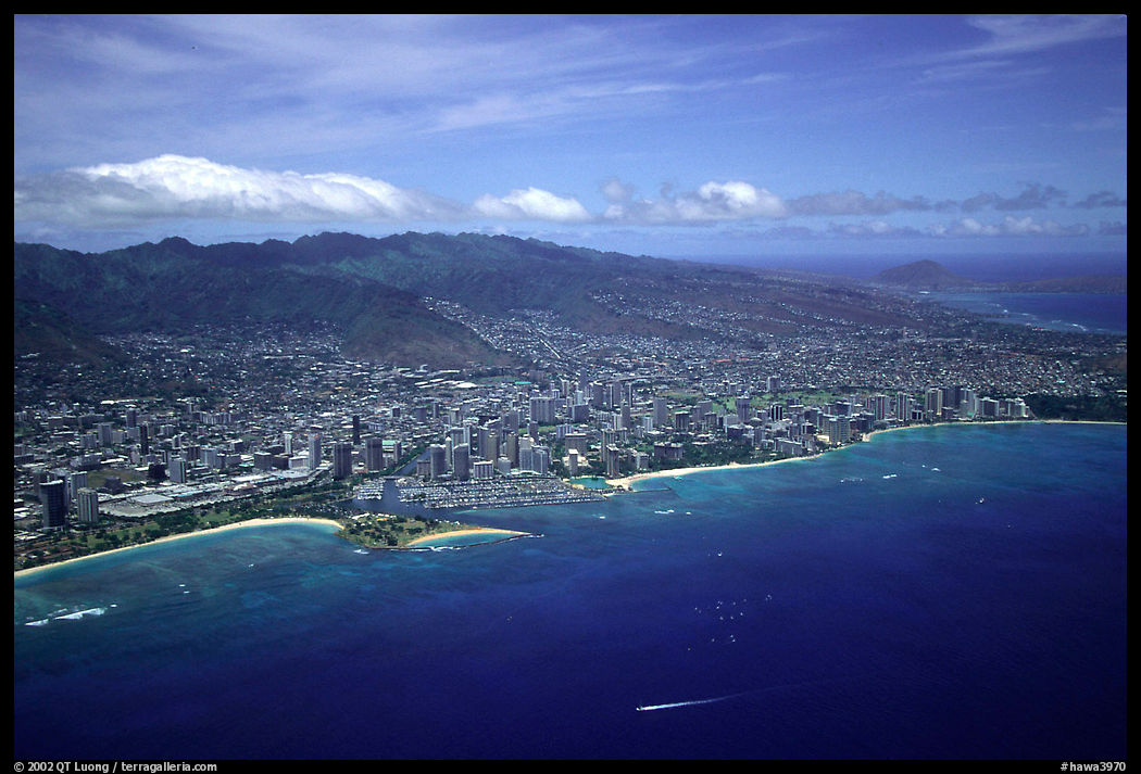 Aerial view. Waikiki, Honolulu, Oahu island, Hawaii, USA