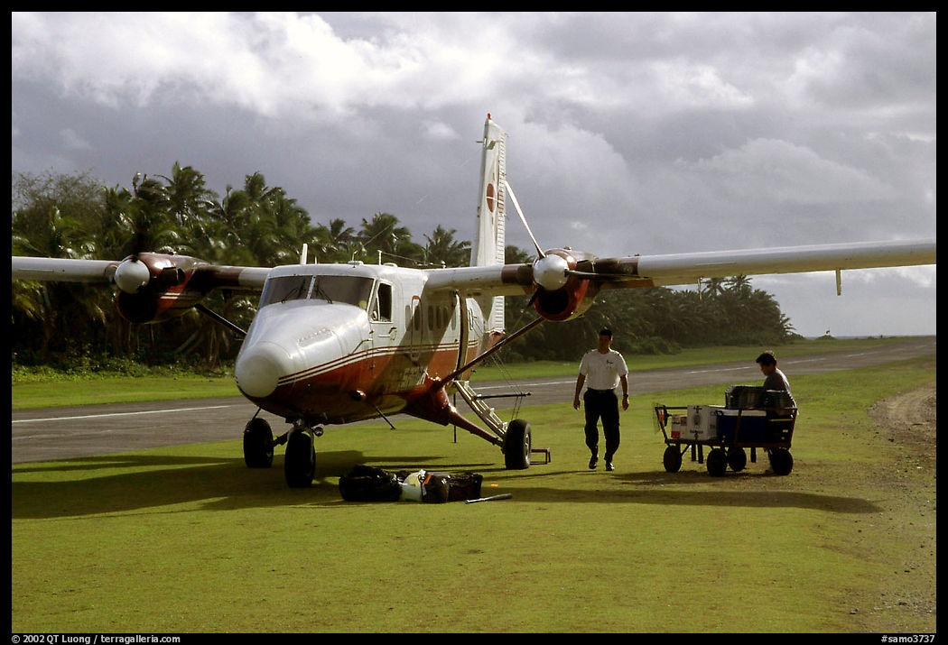 Plane on the airstrip of Ofu Island. American Samoa