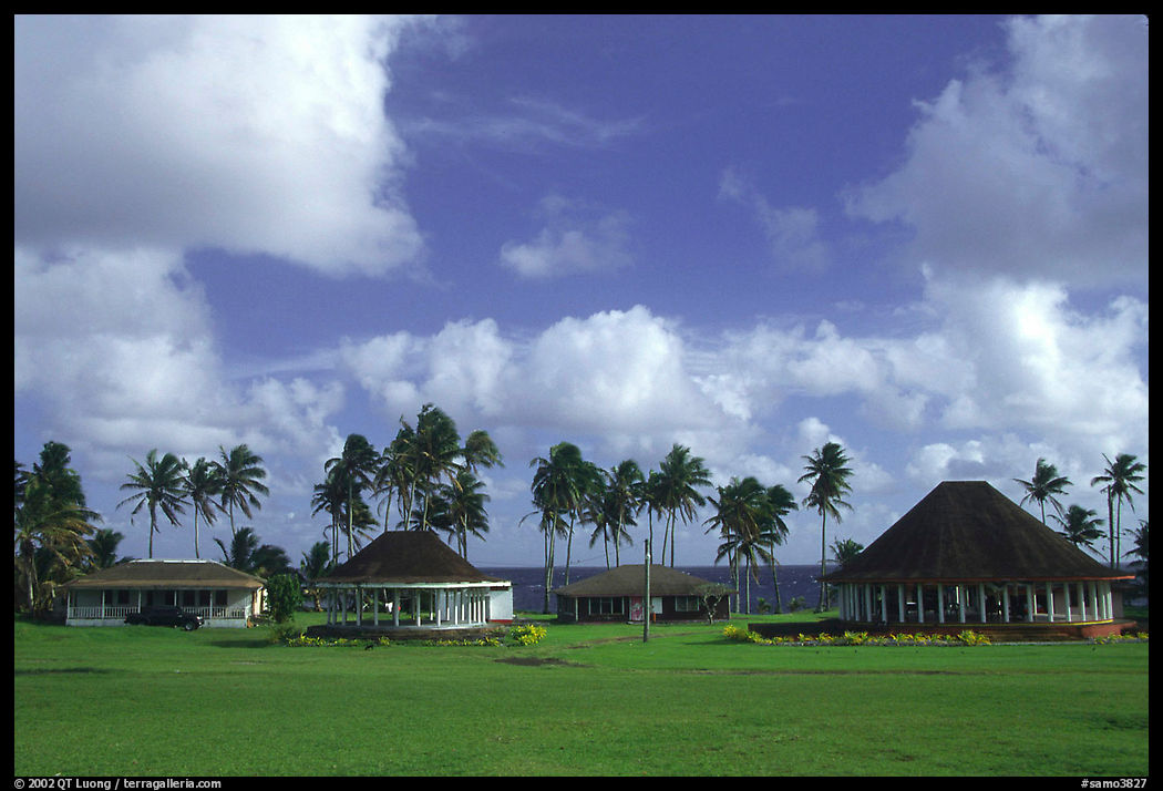 Homes near the ocean in Vailoa. Tutuila, American Samoa