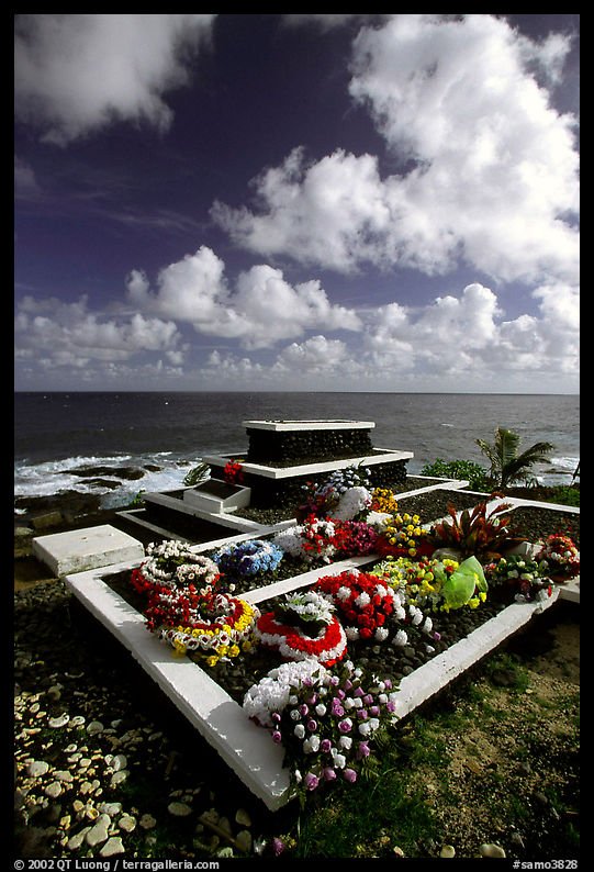 Tombs near the ocean in Vailoa. Tutuila, American Samoa