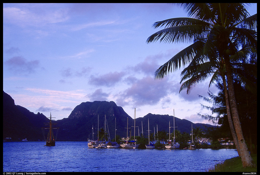 Yachts anchored in Pago Pago harbor. Pago Pago, Tutuila, American Samoa