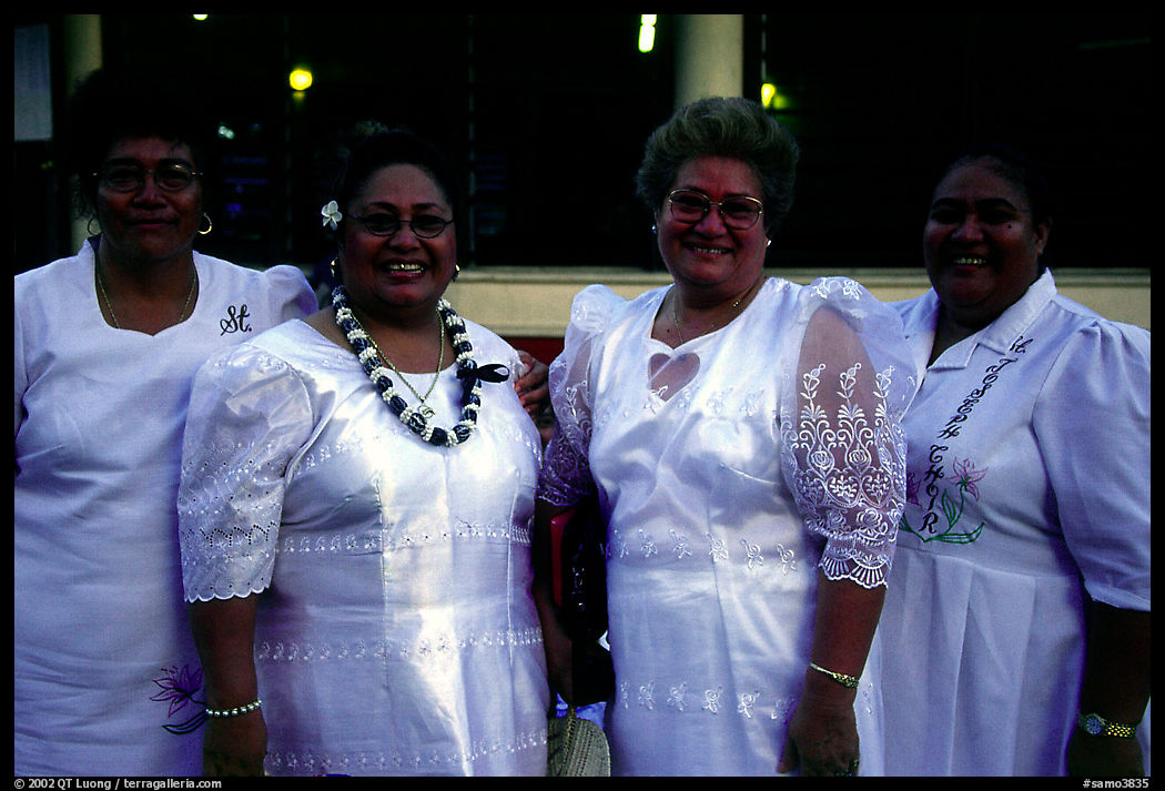 Sunday women churchgoers dressed in white, Pago Pago. Pago Pago, Tutuila, American Samoa