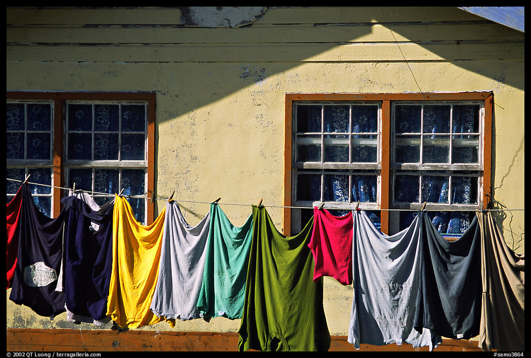 Laundry drying on clotheline in Tula. Tutuila, American Samoa