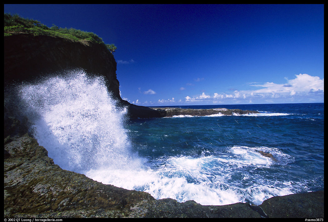 Crashing wave at Maamaa cove. Aunuu Island, American Samoa