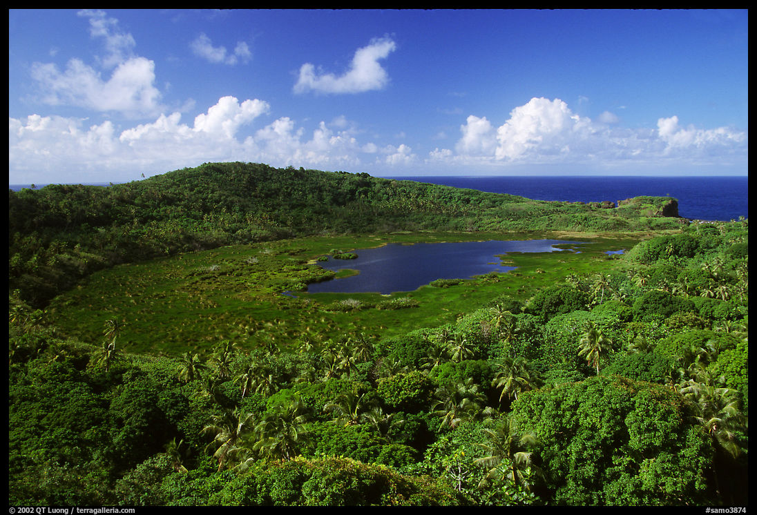 View of the island interior with Red Lake. Aunuu Island, American Samoa