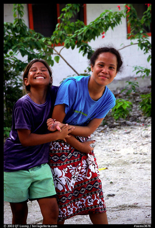 Girls in Aunuu village. Aunuu Island, American Samoa