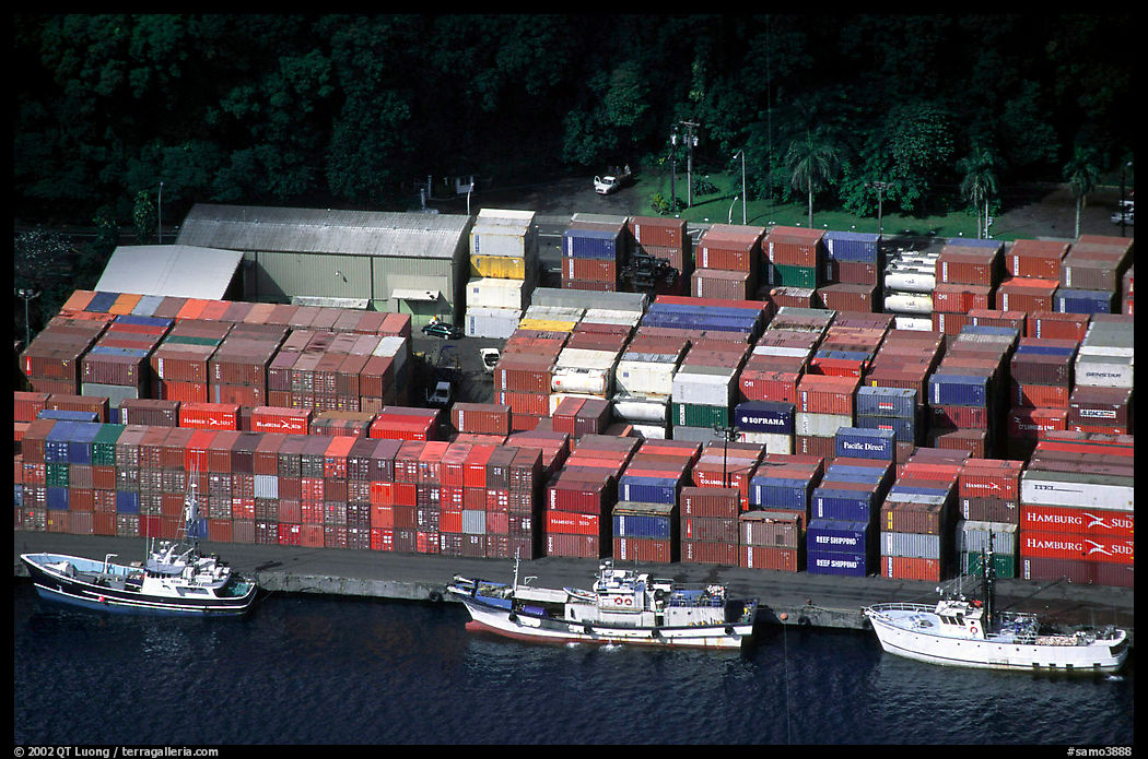 Containers in Pago Pago harbor. Pago Pago, Tutuila, American Samoa