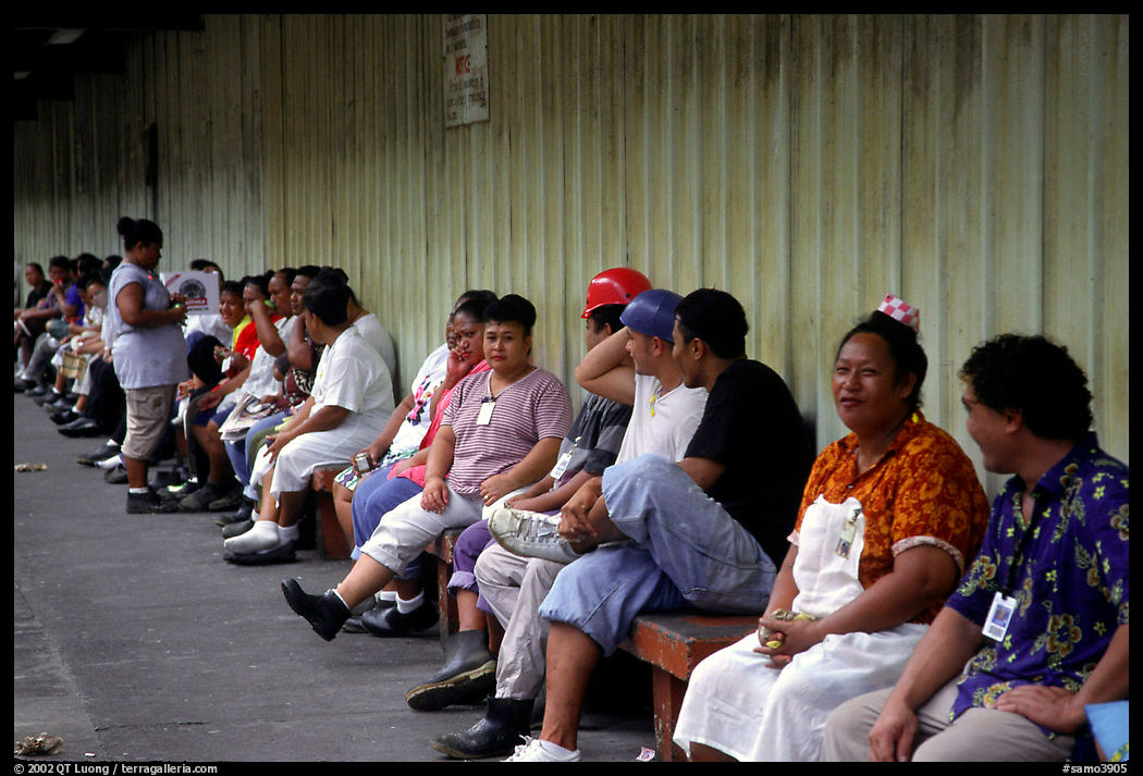 Workers of the tuna factory during a break. Pago Pago, Tutuila, American Samoa