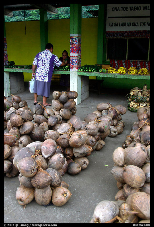 Coconuts at a fruit stand in Iliili. Tutuila, American Samoa