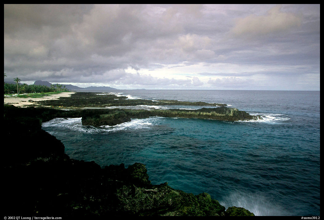 Balsalt rocks on the Vaitogi coast, site of the Shark and Turtle legend. Tutuila, American Samoa