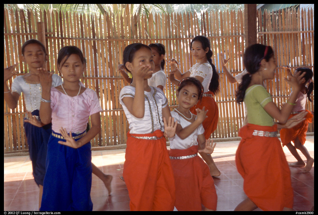 Girls learn traditional dancing at the Apsara Arts  school. Phnom Penh, Cambodia