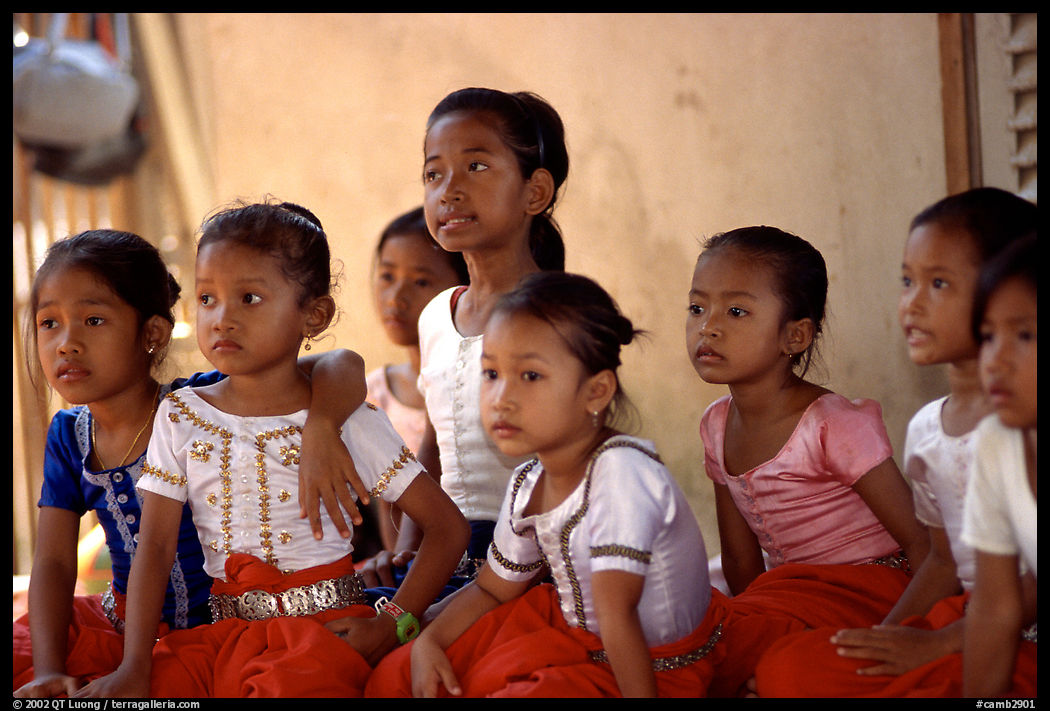 Girls learn traditional singing at the Apsara Arts  school. Phnom Penh, Cambodia