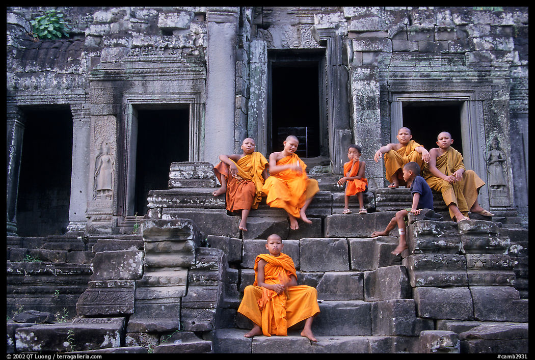 Buddhist monks inside Angkor Wat. Angkor, Cambodia