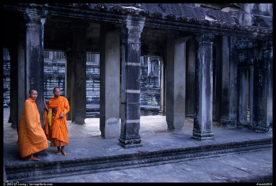 Buddhist monks inside Angkor Wat. Angkor, Cambodia