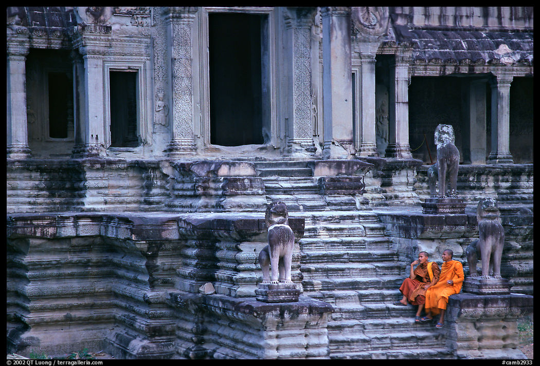 Buddhist monks inside Angkor Wat. Angkor, Cambodia