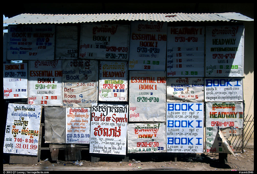 School bulletin board. Phnom Penh, Cambodia