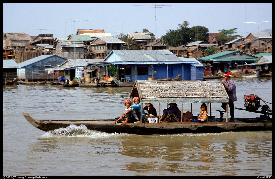 Motor boat along the Tonle Sap river. Cambodia