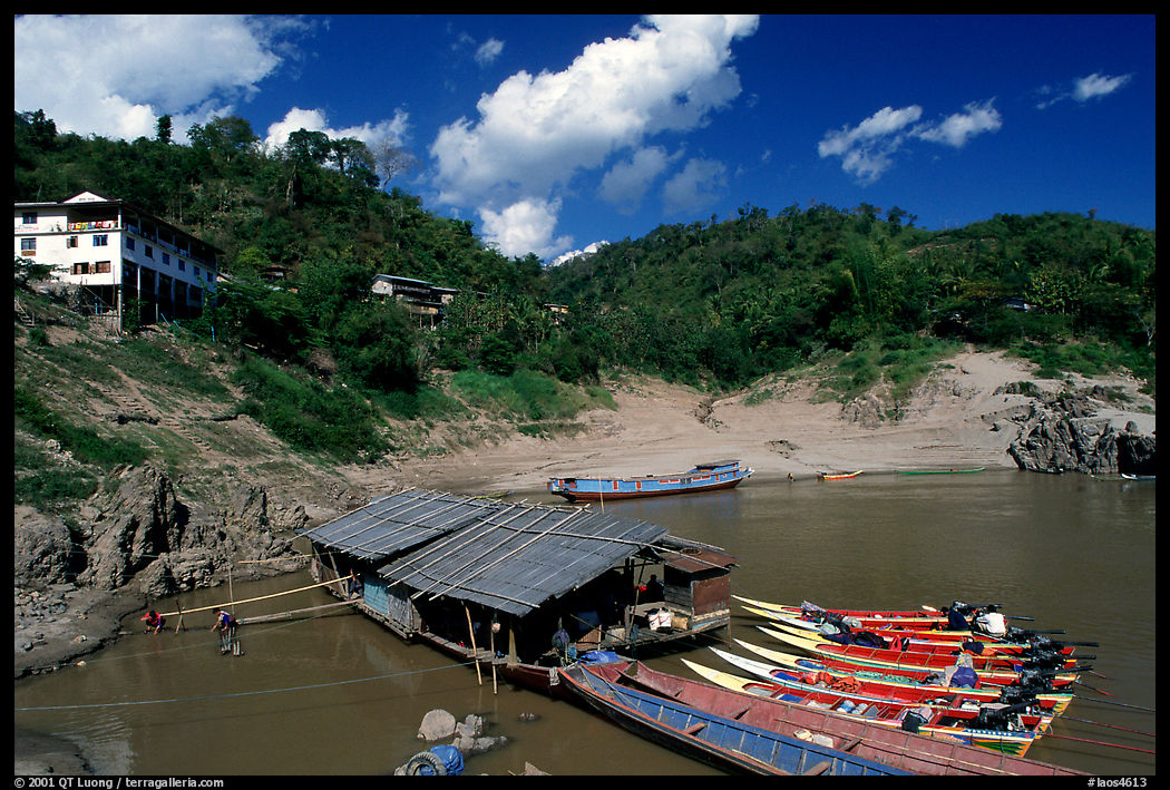 fast boats at Pakbeng. Mekong river, Laos