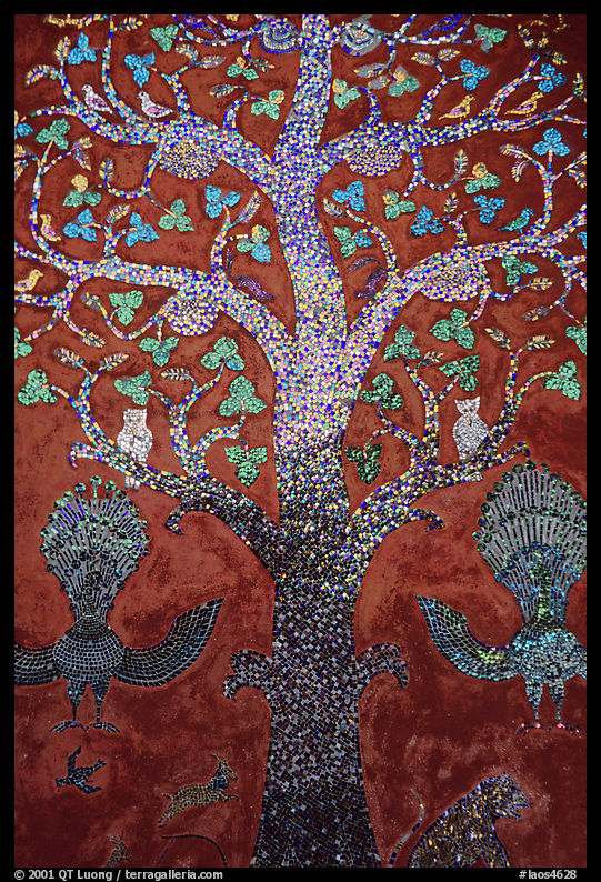 Mosaic of the tree of life on the Sim of Wat Xieng Thong. Luang Prabang, Laos