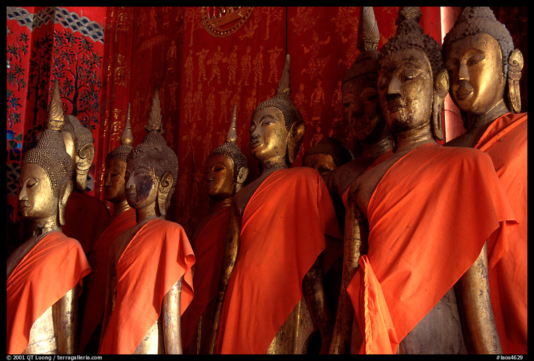 Buddha statues, Wat Xieng Thong. Luang Prabang, Laos