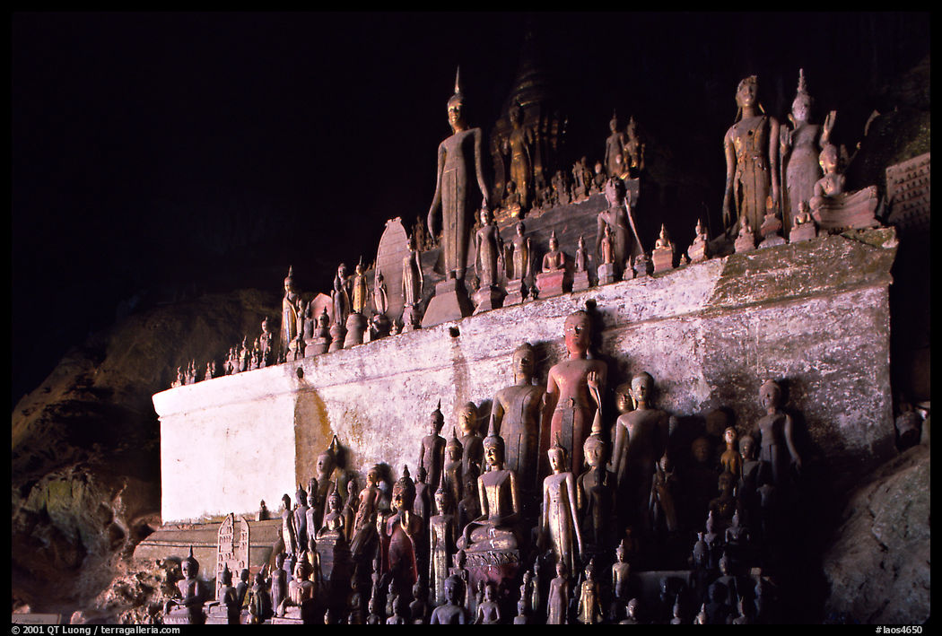 Buddha statues left by pilgrims in Pak Ou caves. Laos