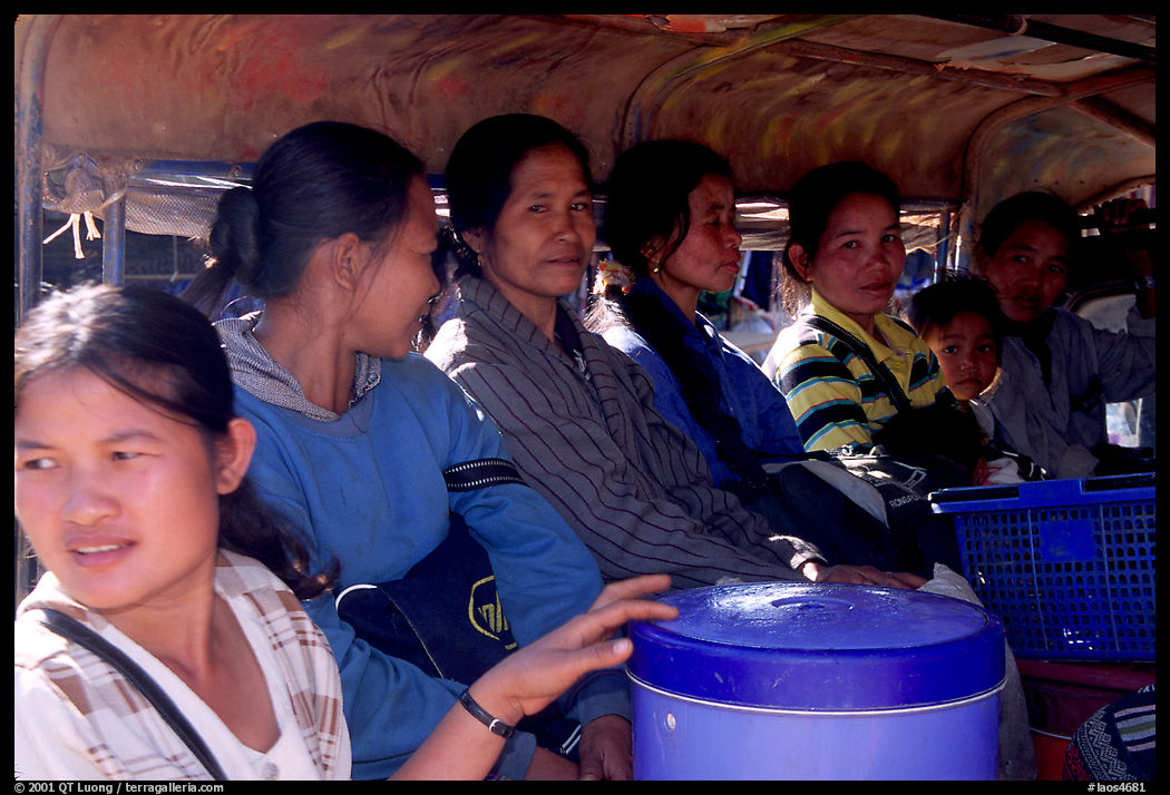 Women ride a bus, Huay Xai. Laos