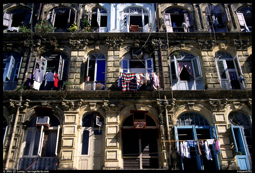 Facade of colonial-area building. Yangon, Myanmar