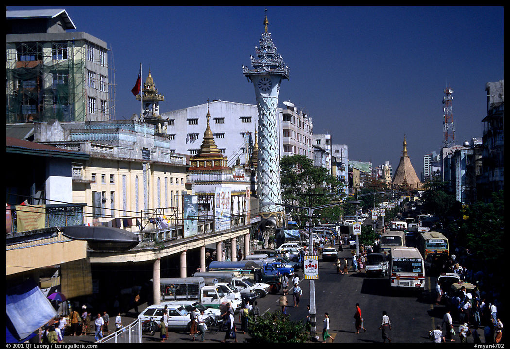 Mahabandoola Lan and the Sule Paya. Yangon, Myanmar